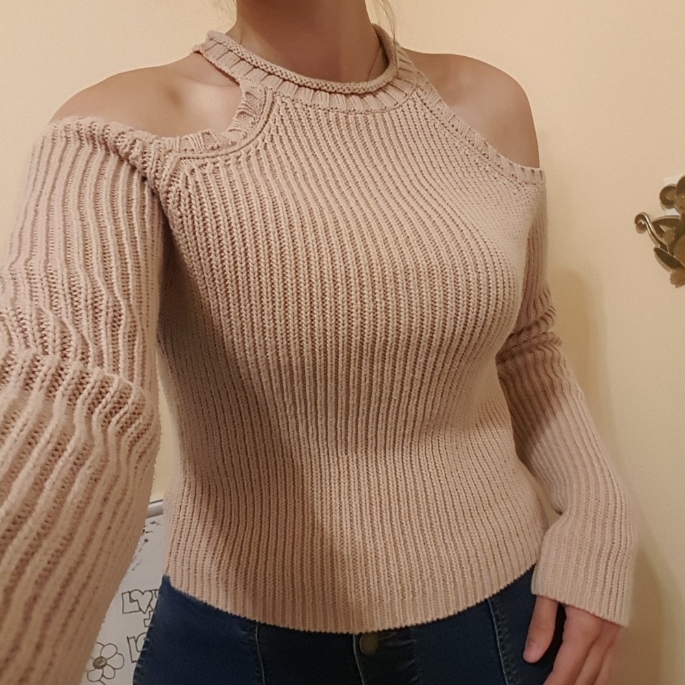 Pink Forever 21 Large Cropped Shoulder Sweater